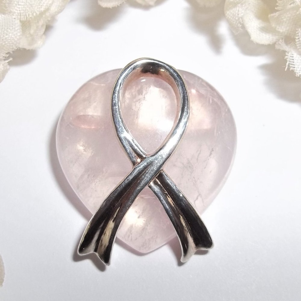 Pre-owned Brooch Pink and 925 Silver Ribbon Jewelry Cancer Awareness Theme A025